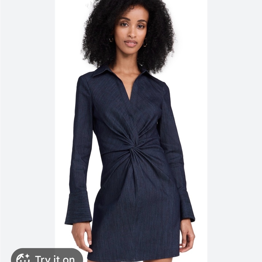 Twist-Front Long Sleeve Mini Dress in Navy